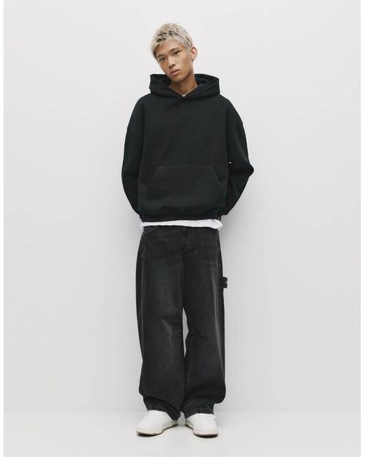 Pull&Bear Blue Boxy Hooded Sweatshirt for men