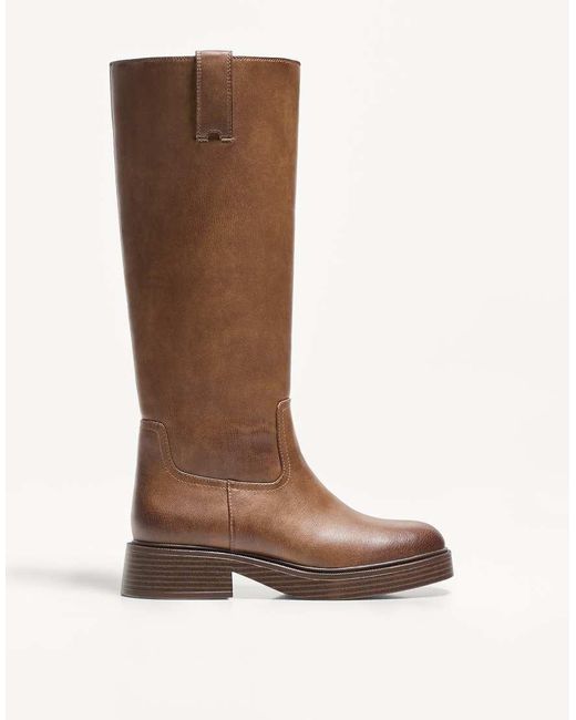 Bershka Brown Flat Knee High Boots