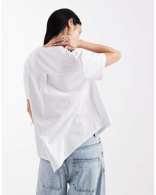 ASOS White Poplin Hybrid Short Sleeve Top With Ruched toggle Detail