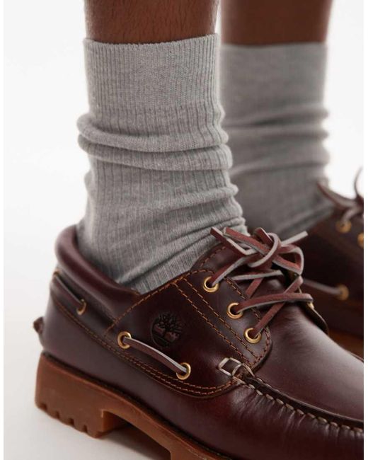 Zapatos Náuticos Clásicos Con 3 Pares De Ojales De Cuero Granulado Authentics De -Rojo Timberland de hombre de color White
