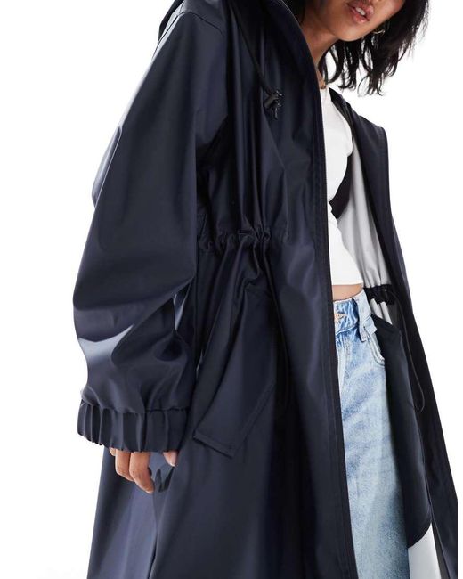 ASOS Blue Asos Design Petite Contrast Detail Rubberised Rain Parka