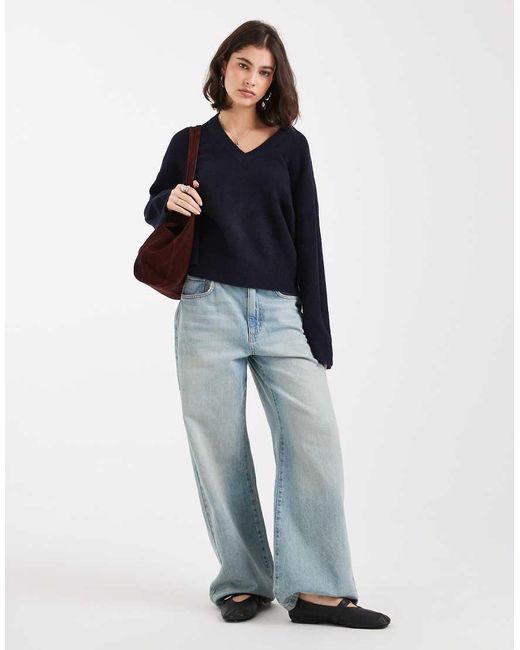 ASOS Gebreide Rechte Trui Met V-Hals in het Blue