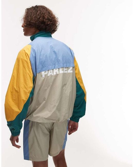 Parlez Blue Breeze Contrast Panel Detail Track Jacket for men