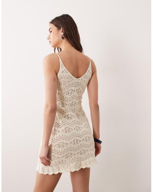 Miss Selfridge Natural Strappy Crochet Mini Dress