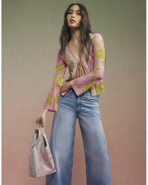 River Island Pink Year Zero Floral Tie Front Cover Up