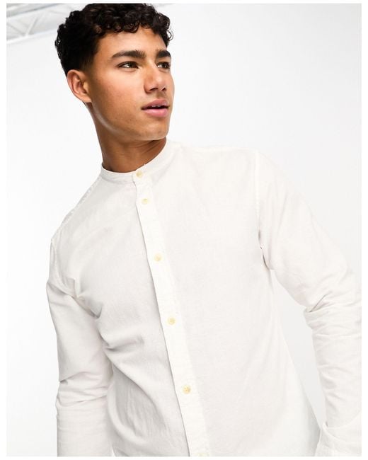 Essentials - chemise en lin à col mao Jack & Jones pour homme en coloris  Blanc | Lyst