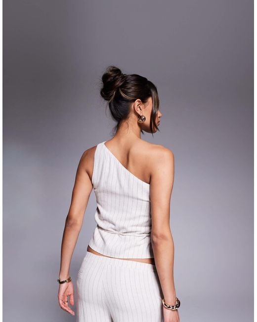 Kaiia Multicolor – one-shoulder-oberteil im leinen-look mit nadelstreifen