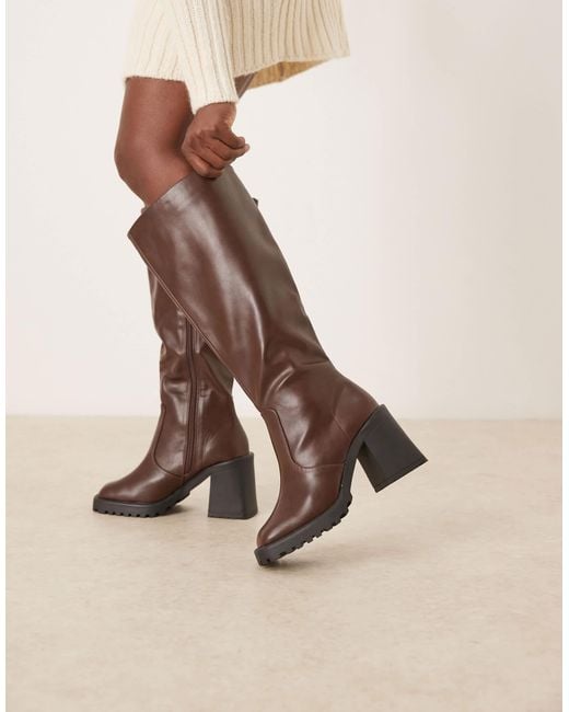 Raid Wide Fit Natural Adilah Block Heel Knee Boots