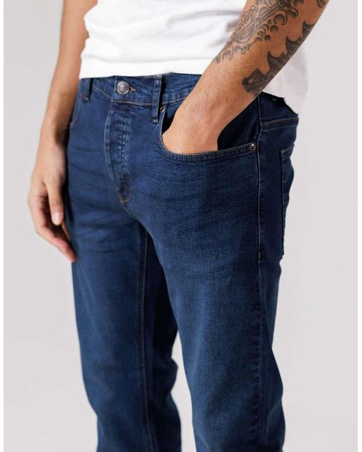 French Connection Blue Cotton Slim Fit Stretch Denim Jeans for men