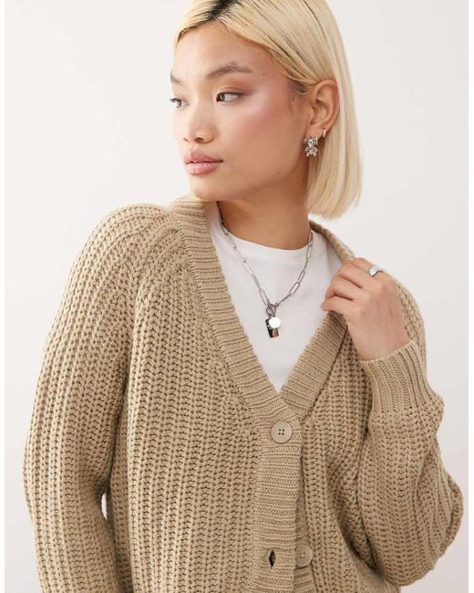 Cardigan Con Scollo A V di Noisy May in Natural