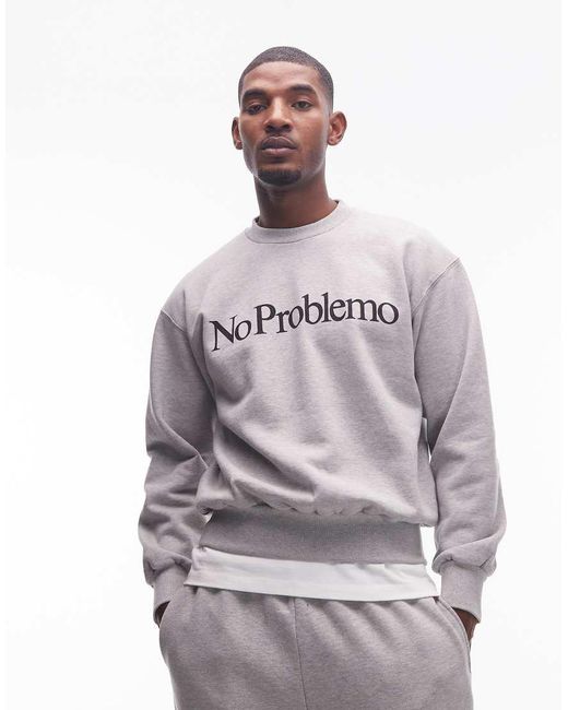 No Problemo Gray Logo Cotton Sweatshirt for men