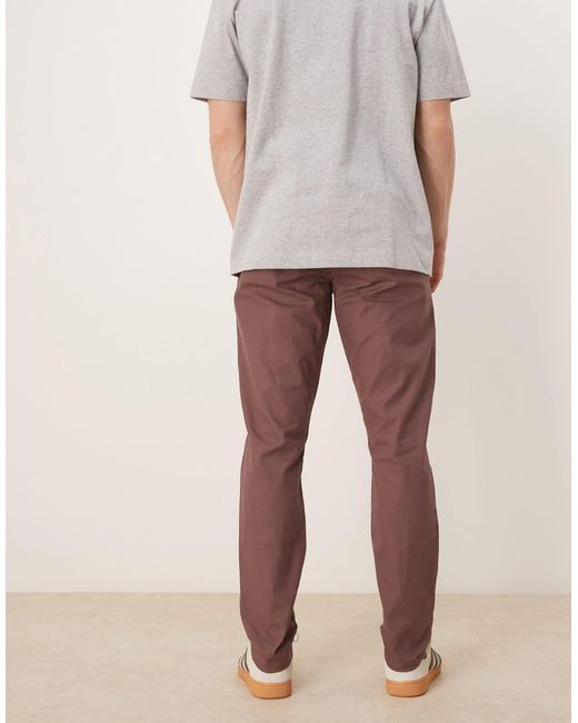 ASOS Natural Asos Deisgn Linen Rich Slim Trouser With Elasticated Waist for men