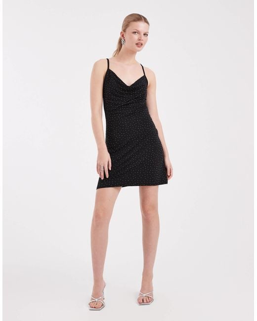 Pieces Diamante Cowl Neck Cami Mini Dress in Black | Lyst