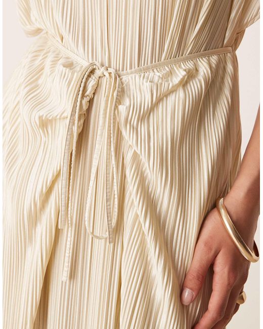 ASOS Natural Plisse Short Sleeve Wrap Tie Maxi Dress