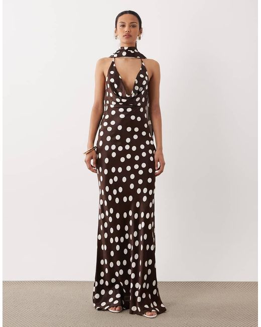 ASOS White Satin Cowl Neck Scarf Maxi Dress