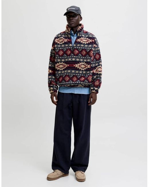 Jack & Jones Blue Fleece Half-Zip Sweatshirt for men