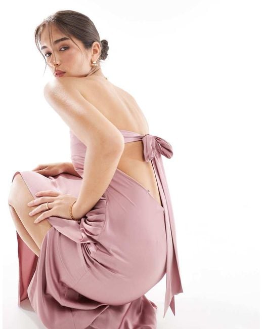 TFNC London Pink Bridesmaids Bandeau Satin Maxi Dress With Tie Back
