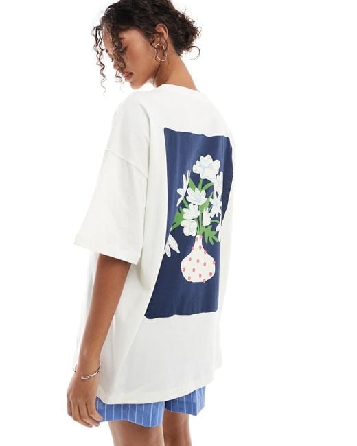 Camiseta Extragrande Con Estampado Gráfico Trasero De Jarrón De -Blanco ASOS de color Blue