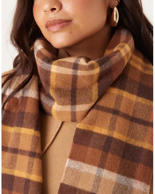 Mango Brown 100% Wool Checked Scarf