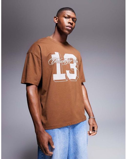 Camiseta Marrón Extragrande Con Estampado Gráfico Deportivo De ASOS de hombre de color Brown