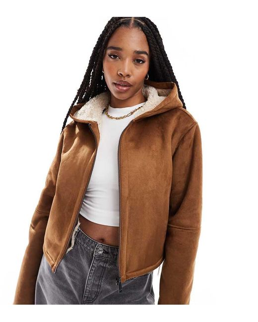 ASOS Brown Asos Design Tall Hooded Shearling Jacket