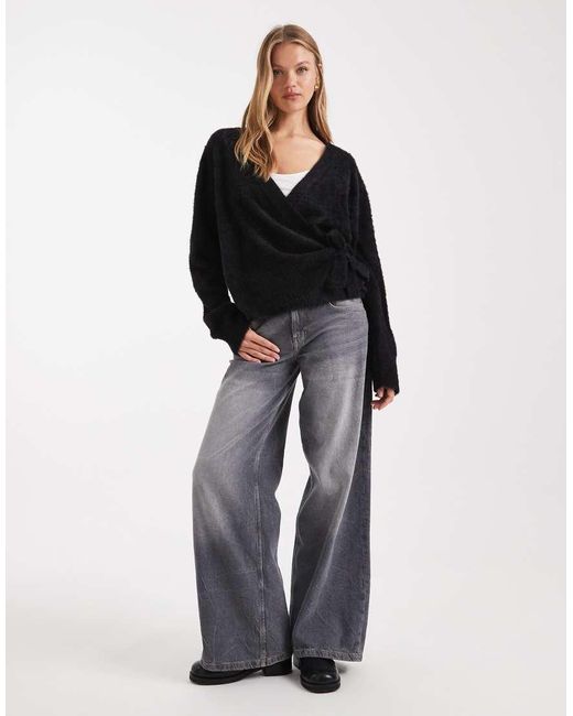 ASOS Black Knitted Eyelash Wrap Cardigan
