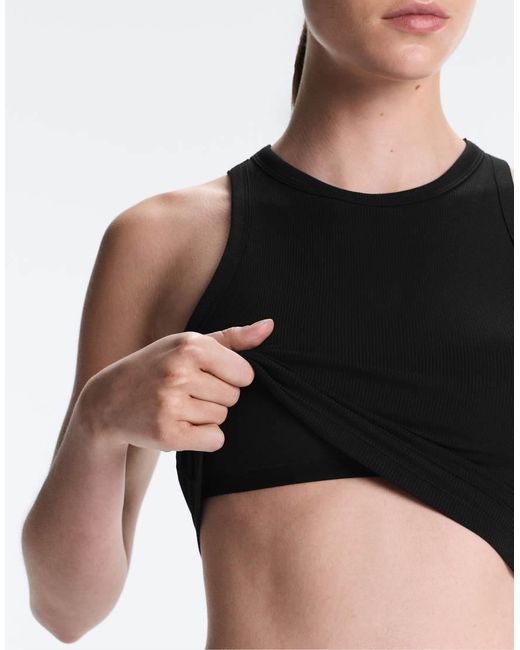 Oysho Black Ribbed Modal Blend Long Tank Top