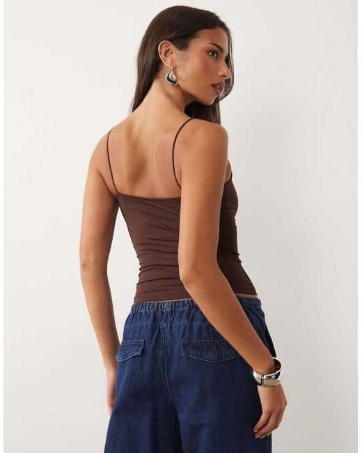 ASOS Blue Slinky Lace Trim Square Neck Cami Top