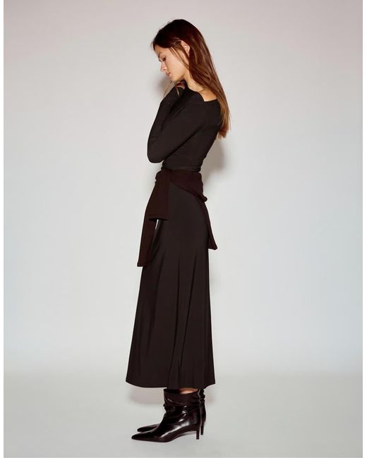 Pull&Bear Black Soft Draped Midi Dress