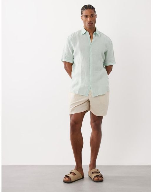 Boss White Hugo Boss Regular Fit Linen Short Sleeve Button Up Shirt for men