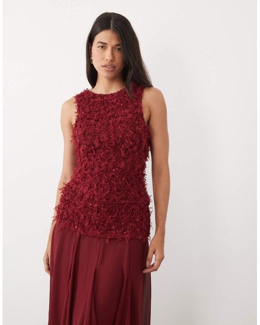 ASOS Red Fluffy Knit Bodice Maxi Dress With Chiffon Skirt