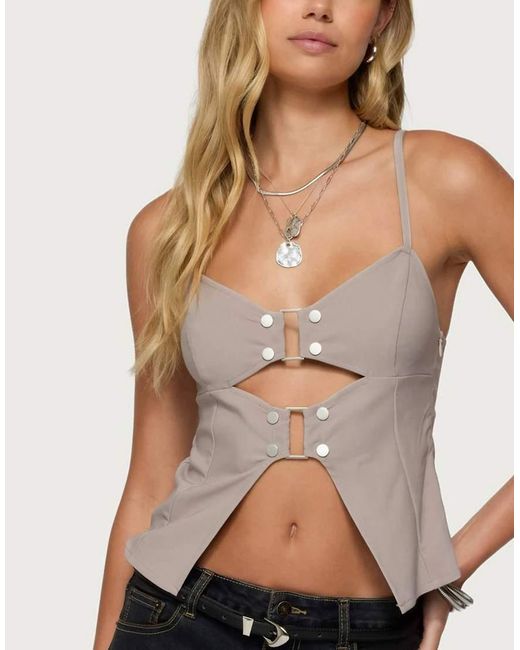 Edikted Brown Shay Split Front Buckle Tank Top