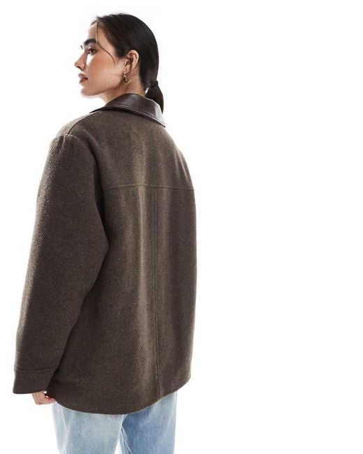 ASOS Net Jack Met Kraag Met Lederlook Kraag En Gewatteerde Voering in het Black