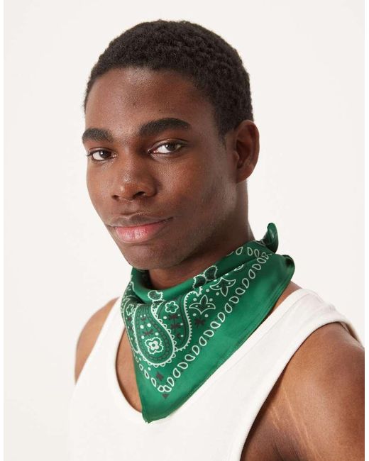 ASOS Bandana Van Satijn Met Paisley Motief in het Green voor heren