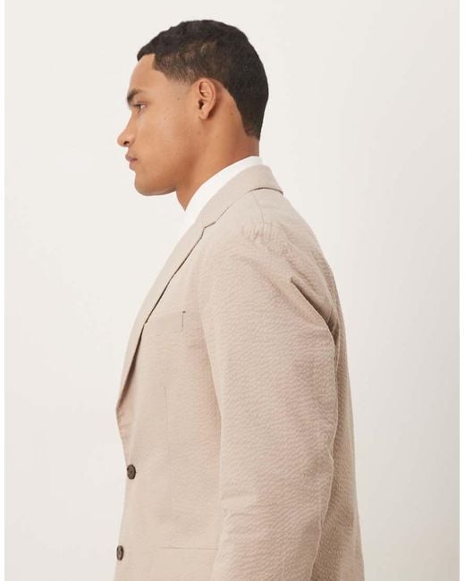 SELECTED Regular-Fit Blazer Van Seersucker in het Natural voor heren