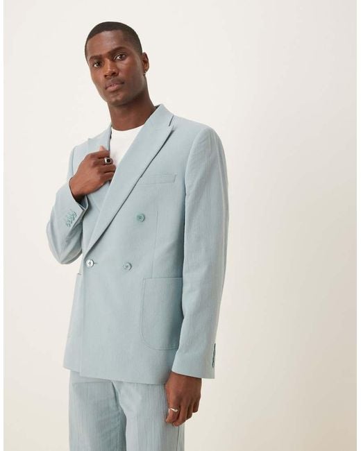 Chaqueta De Traje De Corte Slim Con Doble Botonadura De Tejido Texturizado Efecto Rugoso De ASOS de hombre de color Blue