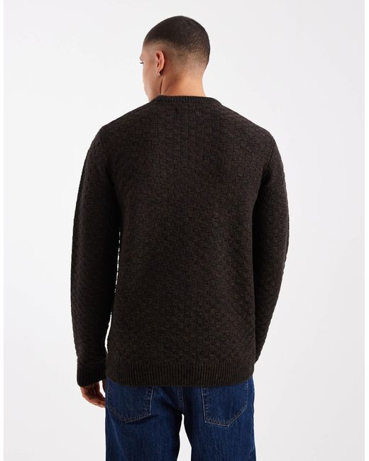 Threadbare Black Crew Neck Textured Knit Sweater for men