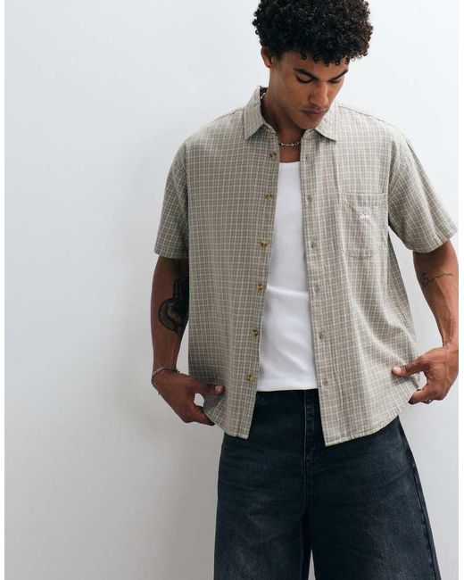 Obey Blue Bigwig Ian Woven Short Sleeve Stripe Shirt for men
