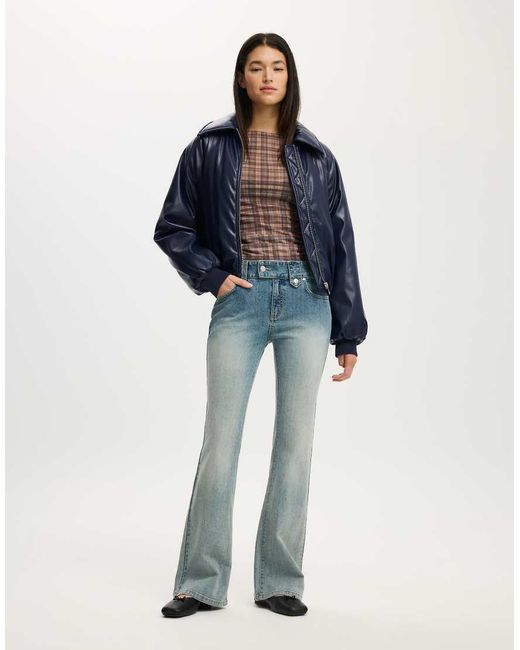 Cotton On Blue Faux Leather Puff Bomber