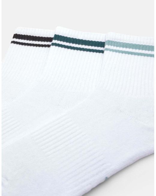 Pull&Bear White Pack Of 3 Pairs Of Striped Socks for men