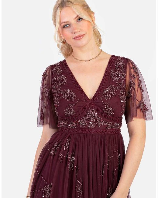 Maya Red Embellished Short Sleeve Open Back Midaxi Dress
