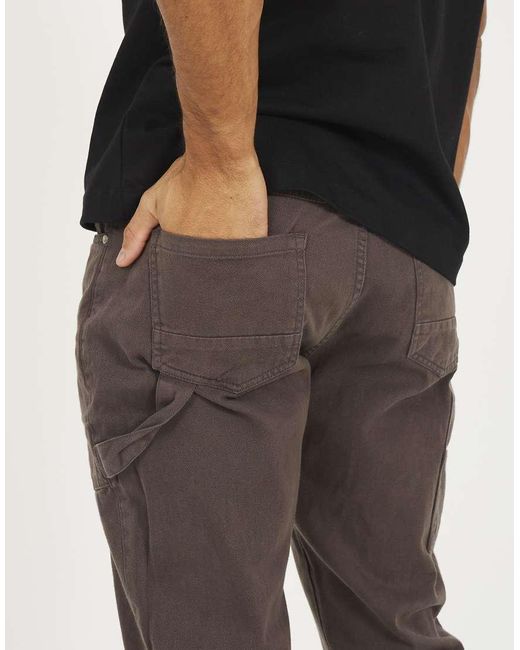 Brave Soul Black Cotton Twill Carpenter Trousers With Raw Hem for men