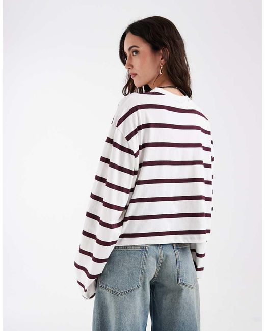 ASOS Blue Long Sleeve Boxy Cropped T-shirt