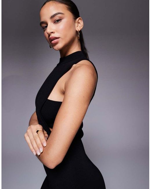 Mango Black Featuring Kaia Gerber High Neck Cut Out Mini Dress