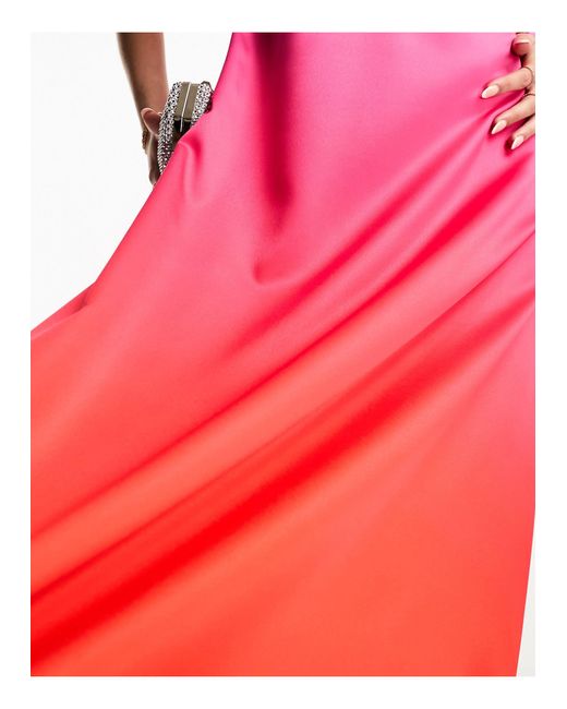 Flounce London Red – maxikleid mit flatterärmeln, gewickelter vorderseite und farbverlauf