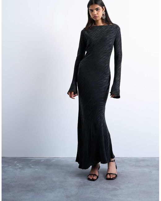 TOPSHOP Black Slash Neck Midi Dress