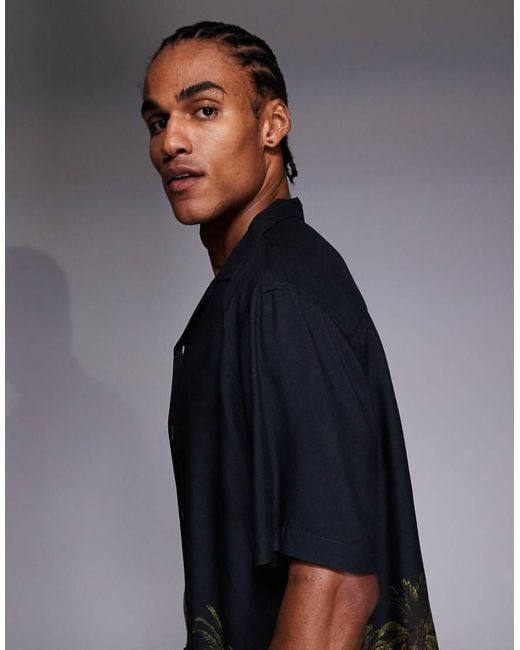 ASOS Blue Co-ord Relaxed Revere Shirt With Palm Tree Placement Print for men