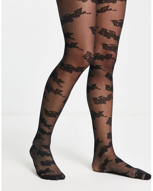 Skinnydip London X Bratz Sheer Tights With All Over Logo Print in Black ...