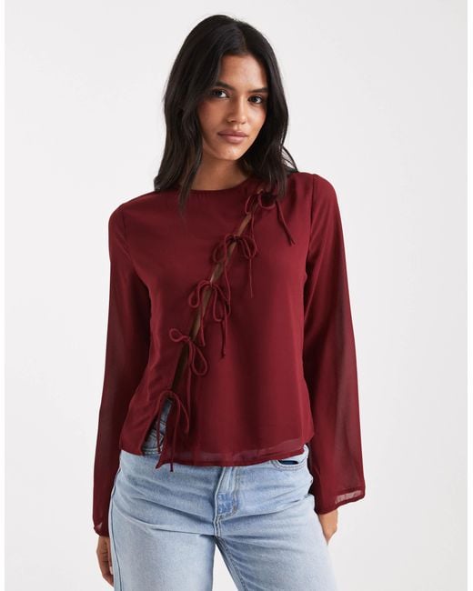 ONLY Red Asymmetric Tie Detail Top