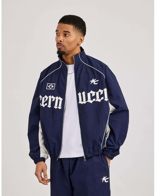 CERNUCCI Blue Oversized Nylon Panelled Track Top for men